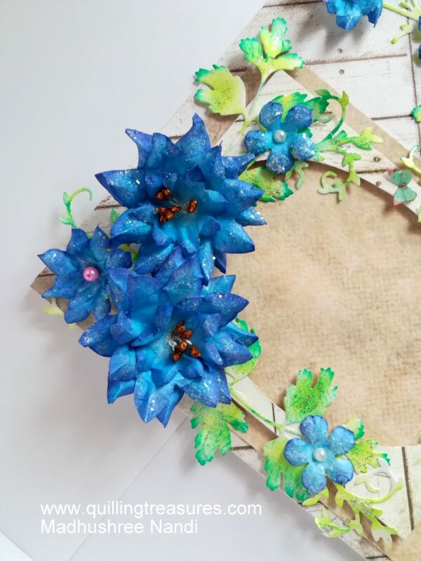 Sparkling Blue Handmade Paper Flowers Greeting Card Gift image