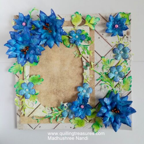 Sparkling Blue Handmade Paper Flowers Greeting Card Gift image
