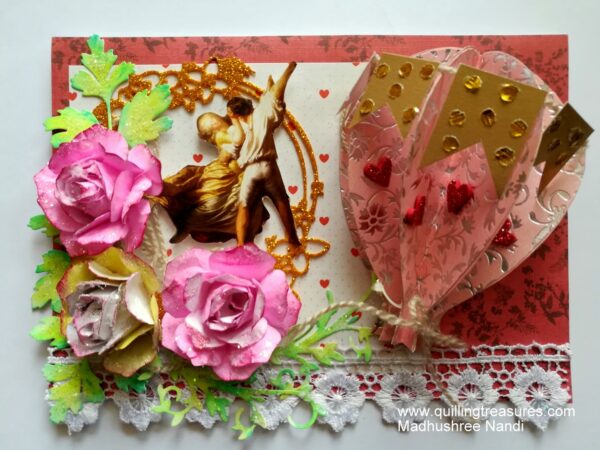 Romantic 3d Paper Hot Air Balloon with Handmade Roses Greeting Card image Romantic 3d Paper Hot Air Balloon with Handmade Roses Greeting Card image