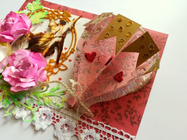 Romantic 3d Paper Hot Air Balloon with Handmade Roses Greeting Card image Romantic 3d Paper Hot Air Balloon with Handmade Roses Greeting Card image