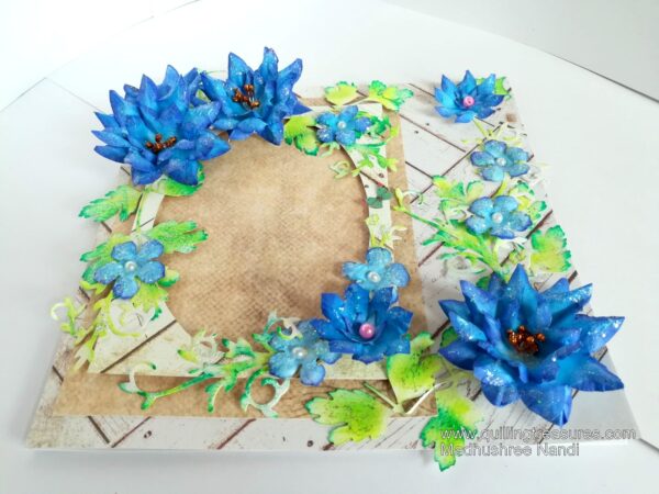 Sparkling Blue Handmade Paper Flowers Greeting Card Gift image