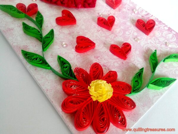 Dried Rose Petals In Heart Quilled Greeting Card image