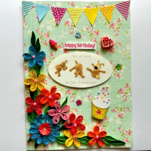 Quilled Flowers Corner Happy Birthday Greeting Card gift image