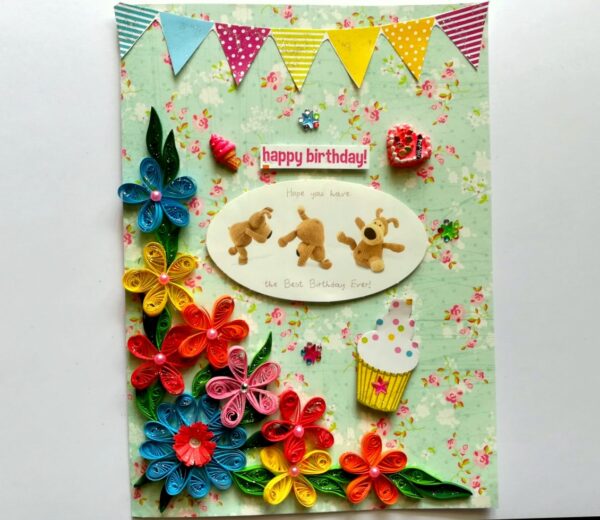 Quilled Flowers Corner Happy Birthday Greeting Card gift image Quilled Flowers Corner Happy Birthday Greeting Card gift image