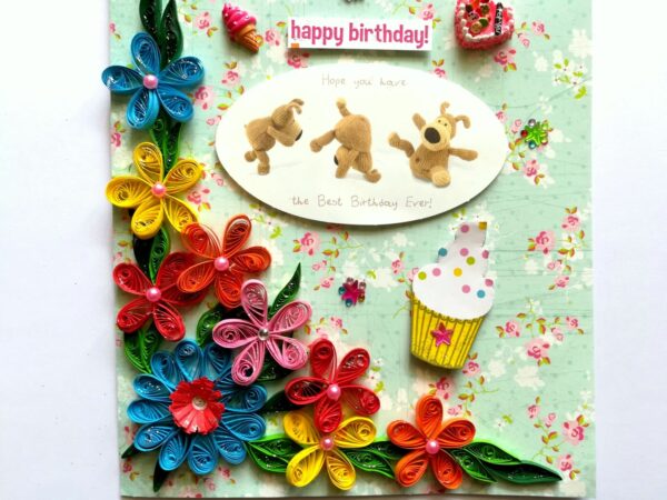 Quilled Flowers Corner Happy Birthday Greeting Card gift image Quilled Flowers Corner Happy Birthday Greeting Card gift image
