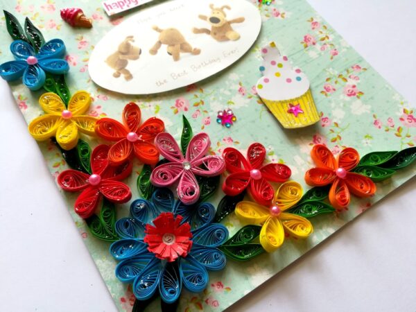 Quilled Flowers Corner Happy Birthday Greeting Card gift image Quilled Flowers Corner Happy Birthday Greeting Card gift image