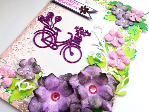 Purple Corner Flowers with Paper Lace Greeting Card image Purple Corner Flowers with Paper Lace Greeting Card image