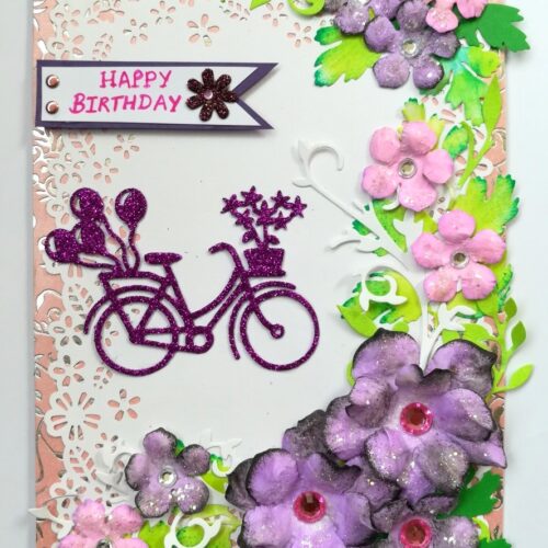 Purple Corner Flowers with Paper Lace Greeting Card image