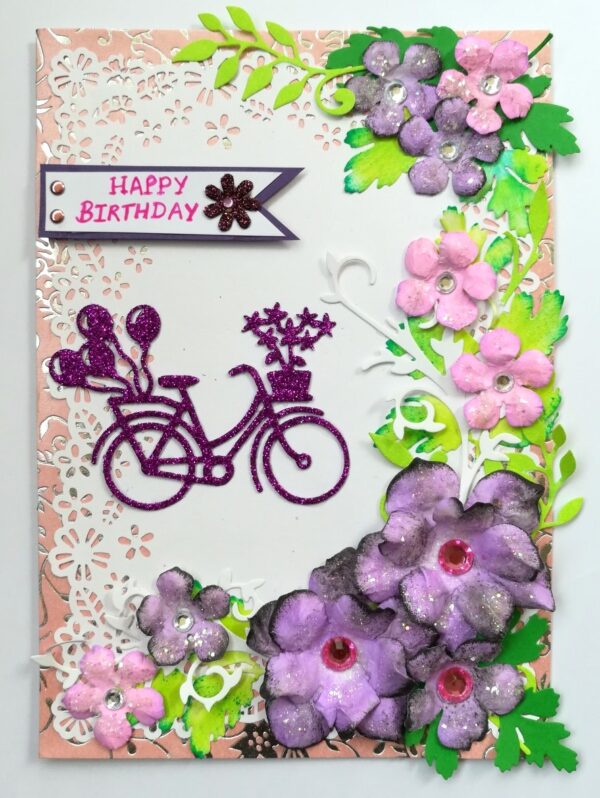 Purple Corner Flowers with Paper Lace Greeting Card image Purple Corner Flowers with Paper Lace Greeting Card image