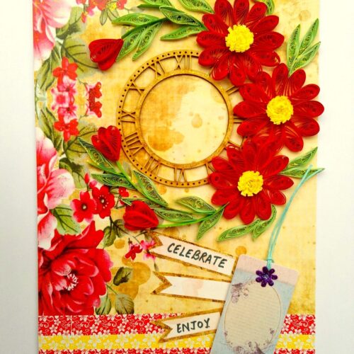 Red Themed Quilled Flowers Greeting Card image