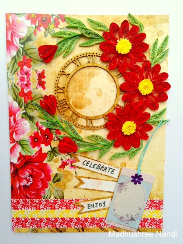 Red Themed Quilled Flowers Greeting Card image