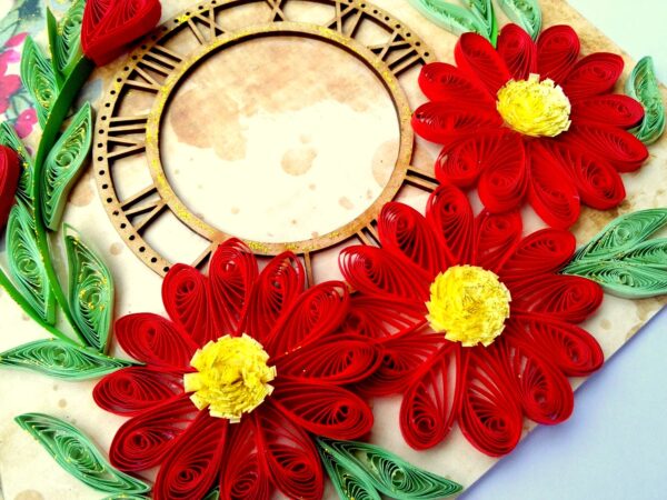 Red Themed Quilled Flowers Greeting Card image