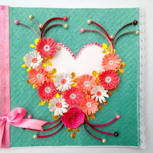 Cyan Heart Shaped Quilled Greeting Card image