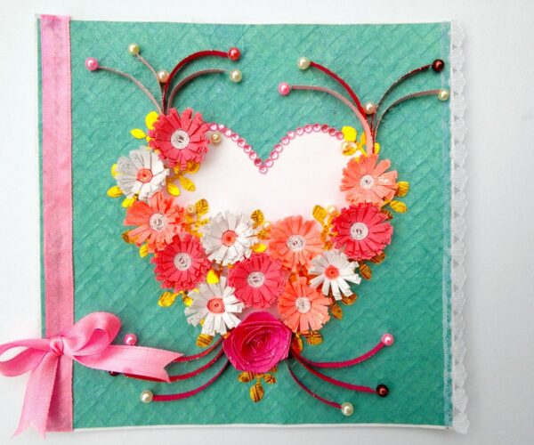 Cyan Heart Shaped Quilled Greeting Card image Cyan Heart Shaped Quilled Greeting Card image