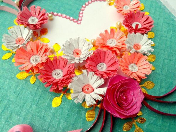 Cyan Heart Shaped Quilled Greeting Card image Cyan Heart Shaped Quilled Greeting Card image