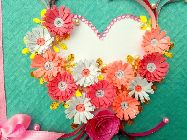 Cyan Heart Shaped Quilled Greeting Card image Cyan Heart Shaped Quilled Greeting Card image