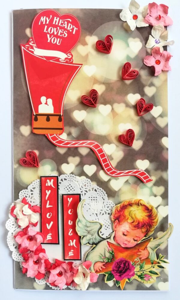 Hot air Balloon Handmade Flowers Mini Scrapbook Greeting Card image