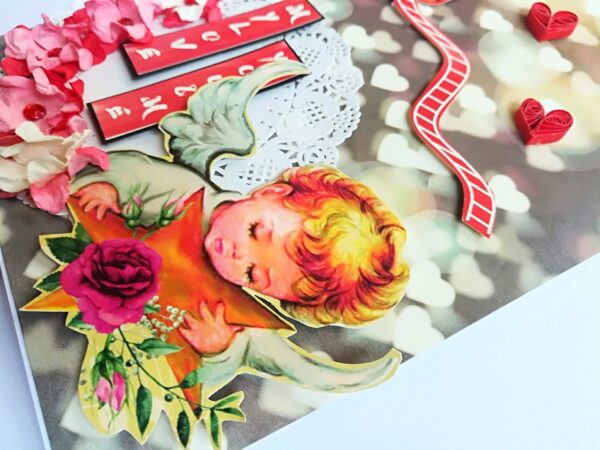 Hot air Balloon Handmade Flowers Mini Scrapbook Greeting Card image