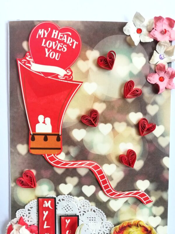 Hot air Balloon Handmade Flowers Mini Scrapbook Greeting Card image