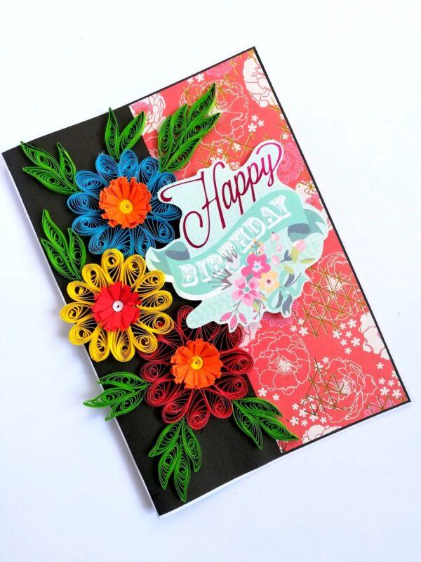 Quilled Flowers Happy Birthday Greeting Card image