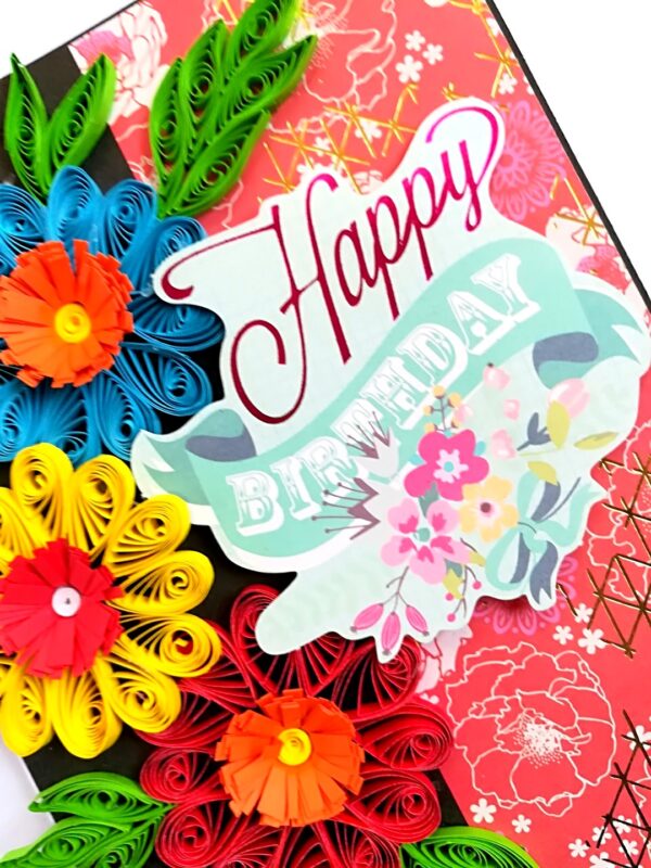 Quilled Flowers Happy Birthday Greeting Card image