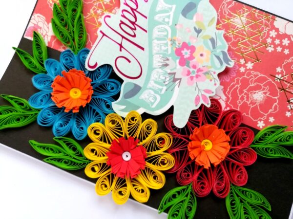 Quilled Flowers Happy Birthday Greeting Card image