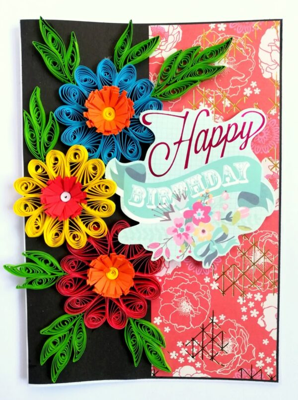 Quilled Flowers Happy Birthday Greeting Card image