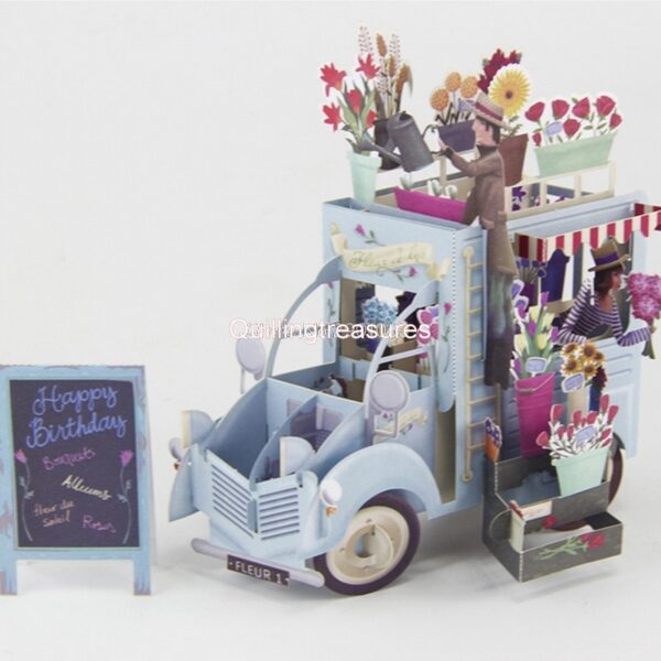 3D Pop up Truck With Flowers Birthday Greeting Card Gift image