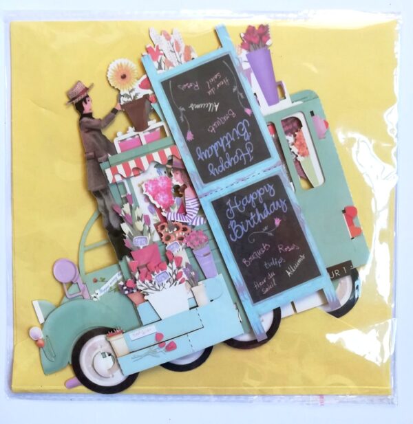 3D Pop up Truck With Flowers Birthday Greeting Card Gift image