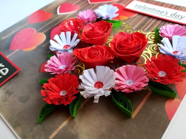 Quilled Red Theme Flowers in Heart Greeting Card image