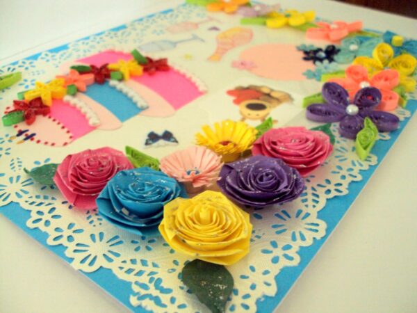 Multicolor Flowers & Cake Greeting Card image Multicolor Flowers & Cake Greeting Card image