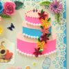 Multicolor Flowers & Cake Greeting Card image Multicolor Flowers & Cake Greeting Card image