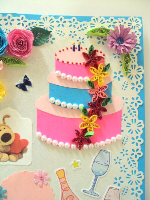 Multicolor Flowers & Cake Greeting Card image Multicolor Flowers & Cake Greeting Card image