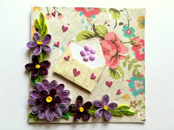 Purple Quilled Flowers Greeting Card image