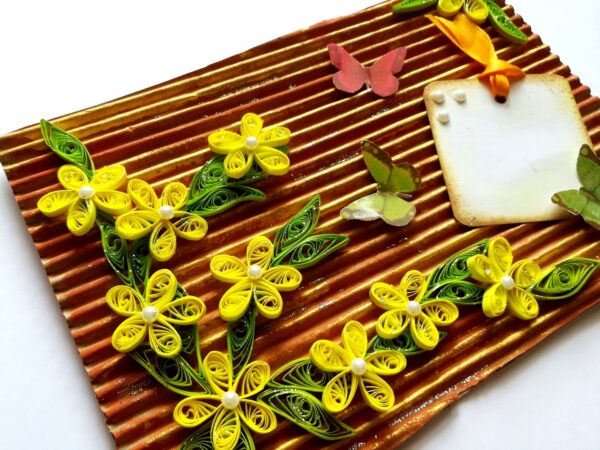 Quilled Flowers on Funky Golden Base Greeting Card image