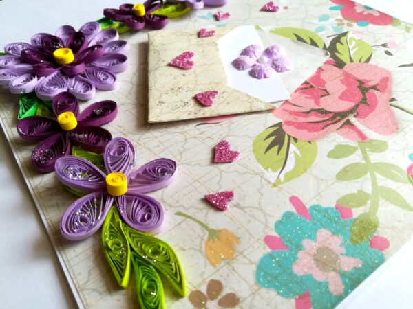 Purple Quilled Flowers Greeting Card image