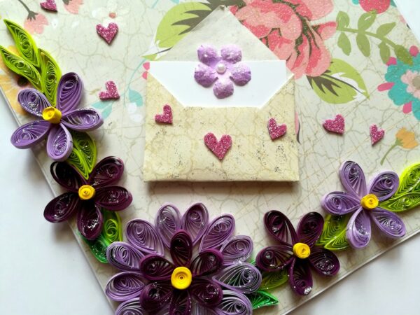 Purple Quilled Flowers Greeting Card image