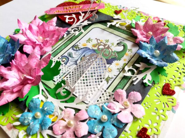 Pink and Blue Paper Flowers Anniversary Greeting Card image Pink and Blue Paper Flowers Anniversary Greeting Card image