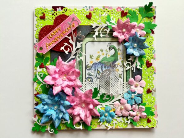 Pink and Blue Paper Flowers Anniversary Greeting Card image Pink and Blue Paper Flowers Anniversary Greeting Card image