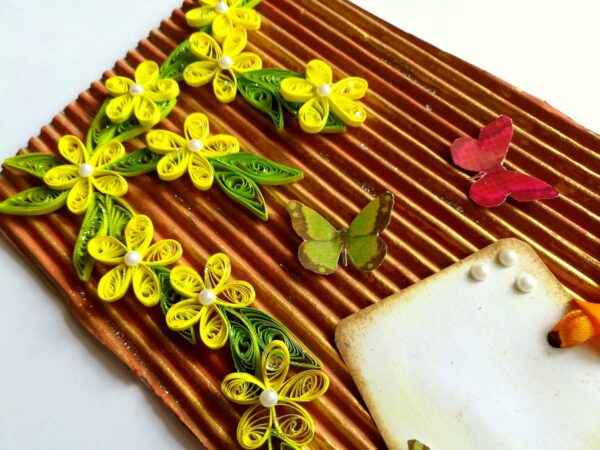 Quilled Flowers on Funky Golden Base Greeting Card image