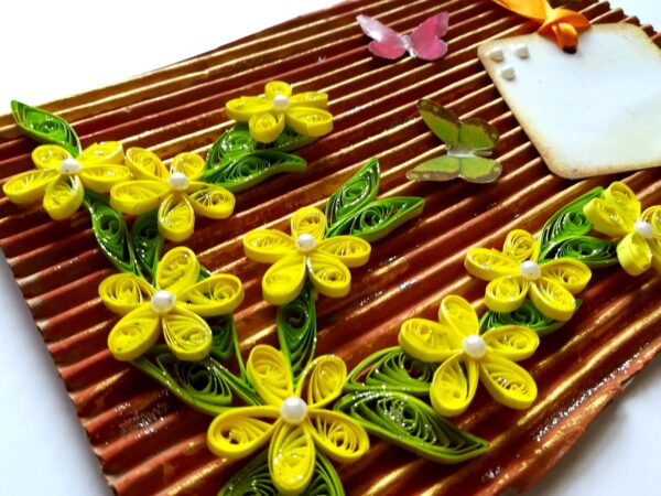 Quilled Flowers on Funky Golden Base Greeting Card image