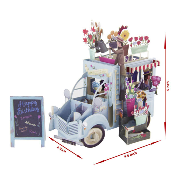 3D Pop up Truck With Flowers Birthday Greeting Card Gift image