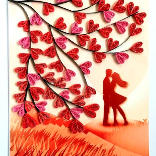 Love Quilled Tree Couple Print Greeting Card image