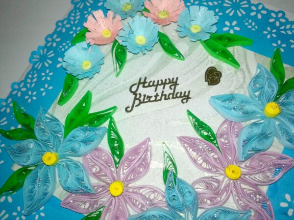 Sparkling Blue Lace and Themed Flowers Greeting Card image