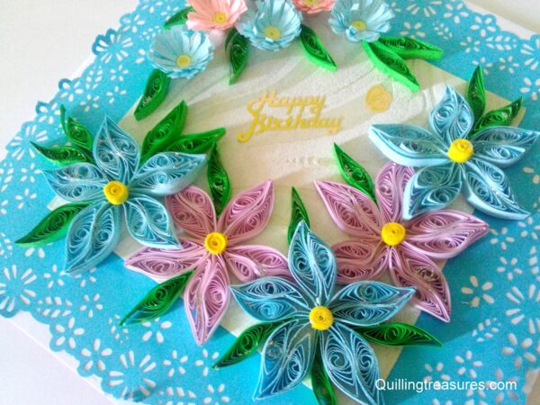 Sparkling Blue Lace and Themed Flowers Greeting Card image