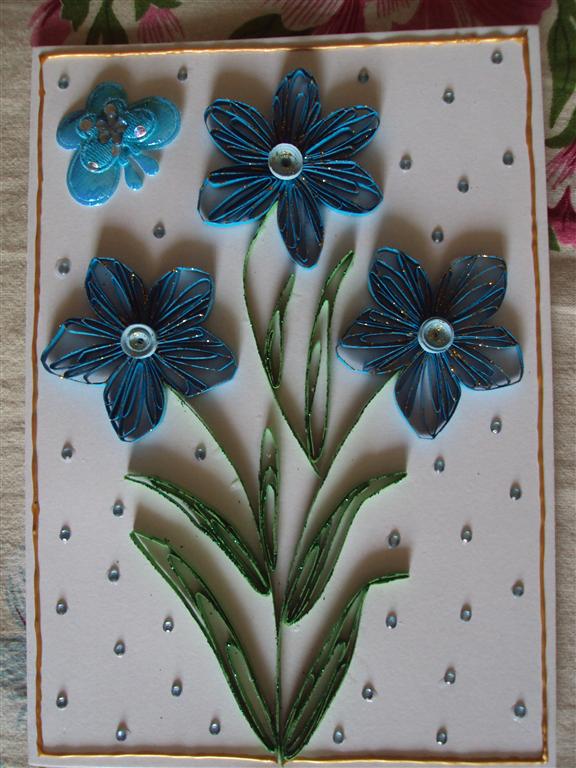 Blue Wildflowers With Blue Butterfly & Beads Greeting Card image