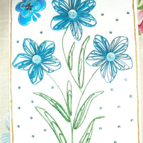 Blue Wildflowers With Blue Butterfly & Beads Greeting Card image