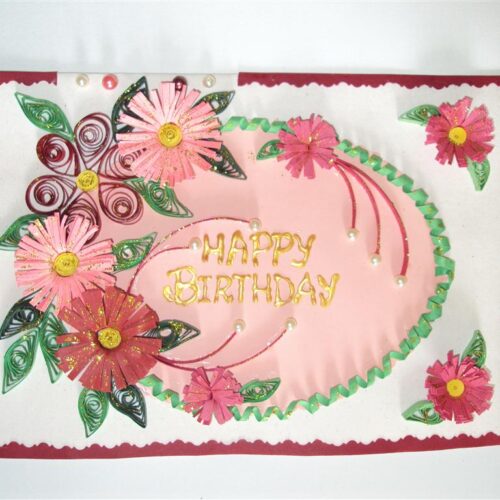 Pink Flowers In Semicircle Birthday Greeting Card image