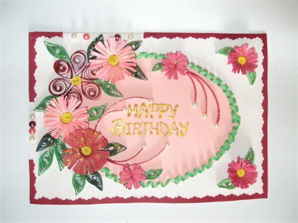 Pink Flowers In Semicircle Birthday Greeting Card image