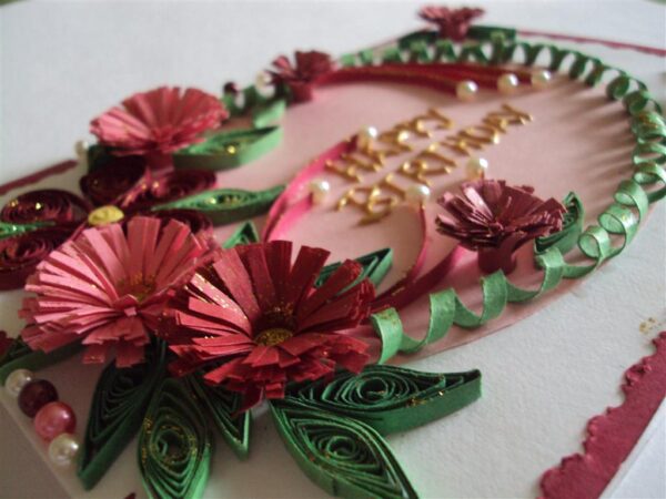 Pink Flowers In Semicircle Birthday Greeting Card image